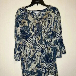 Maggie Barnes For Catherines Pleated Stretchy Top Blouse Plus Size OX 3/4 Sleeve